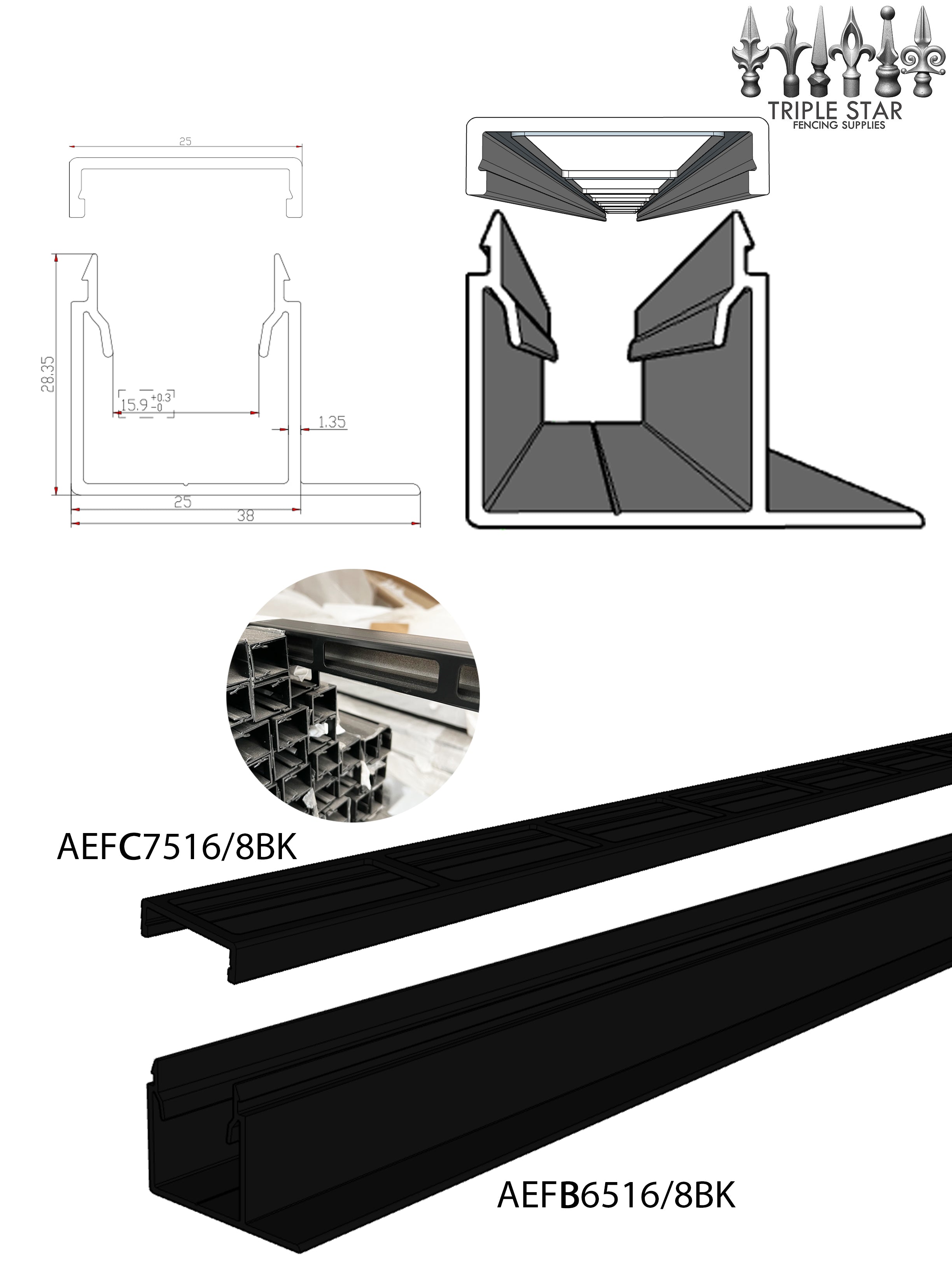 Aluminium F-Channel & Cover to suit 75x16 Satin Black
