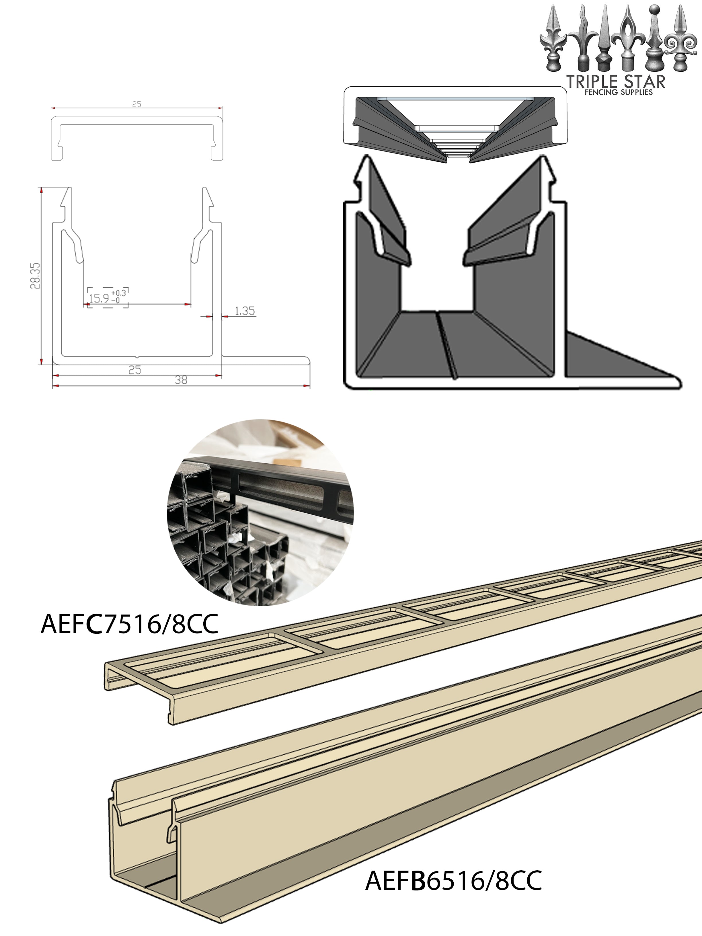 Aluminium F-Channel & Cover to suit 75x16 Classic Cream