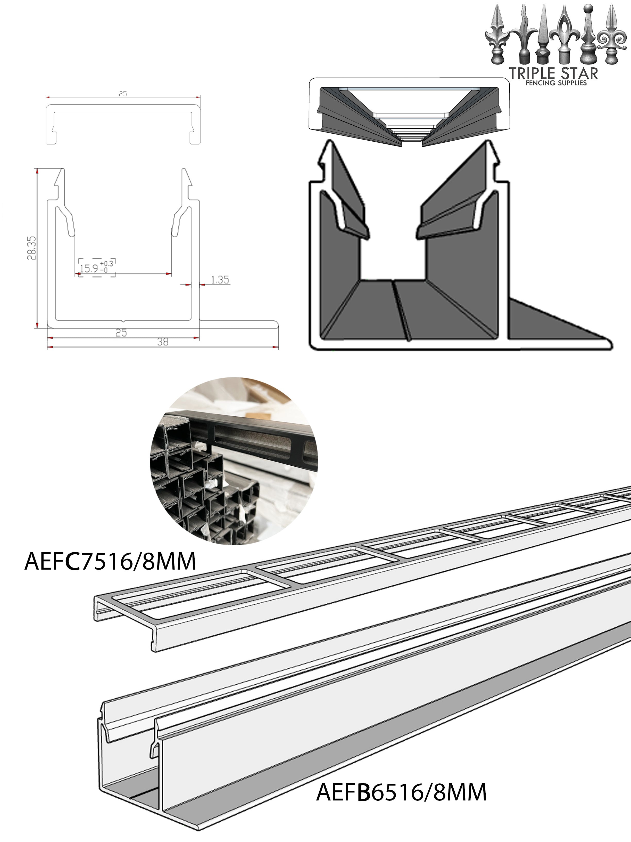 Aluminium F-Channel & Cover to suit 75x16 Mill