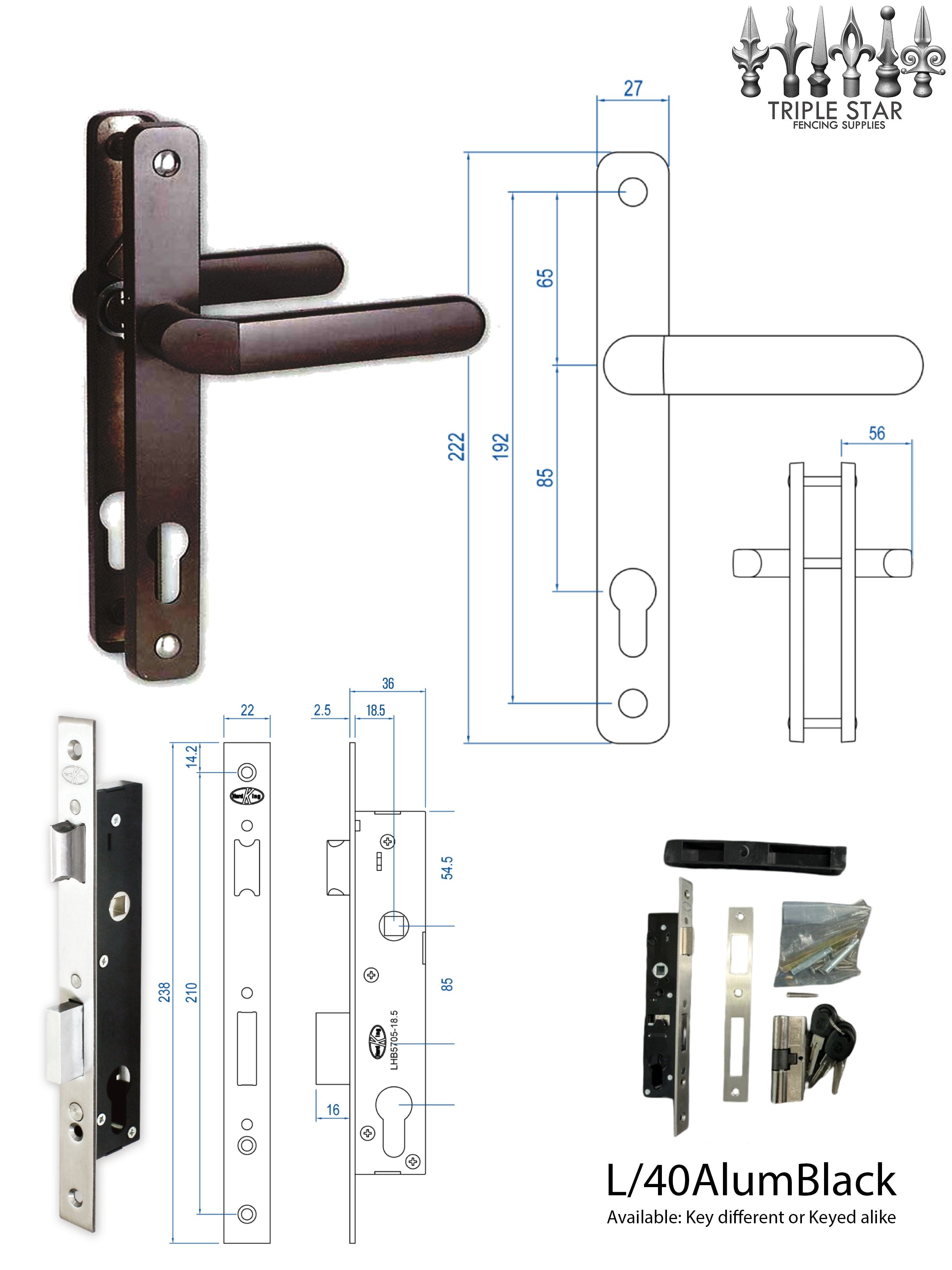 Lock to suit 40x40 (Black Aluminium)