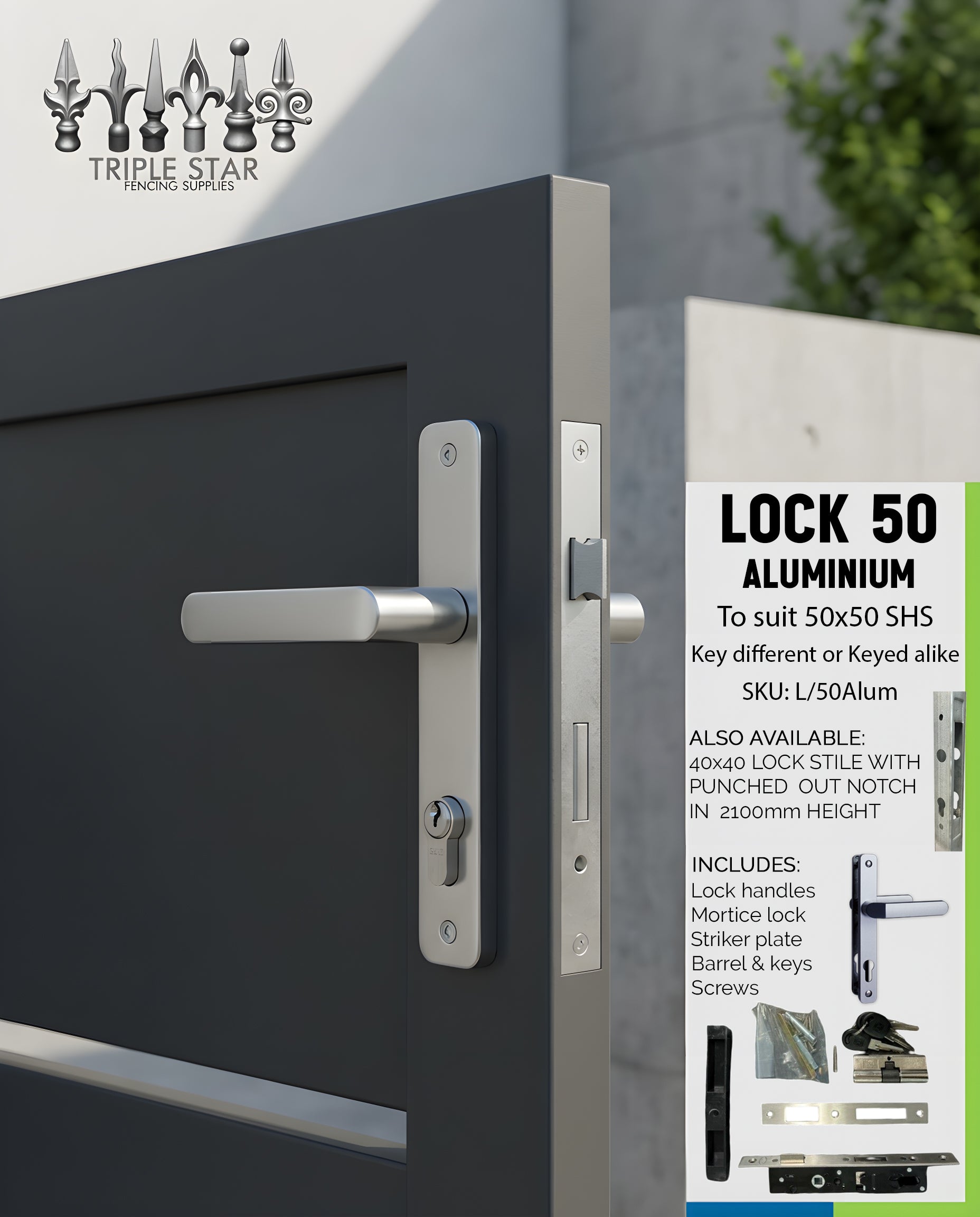Lock to suit 50x50 (Aluminium)