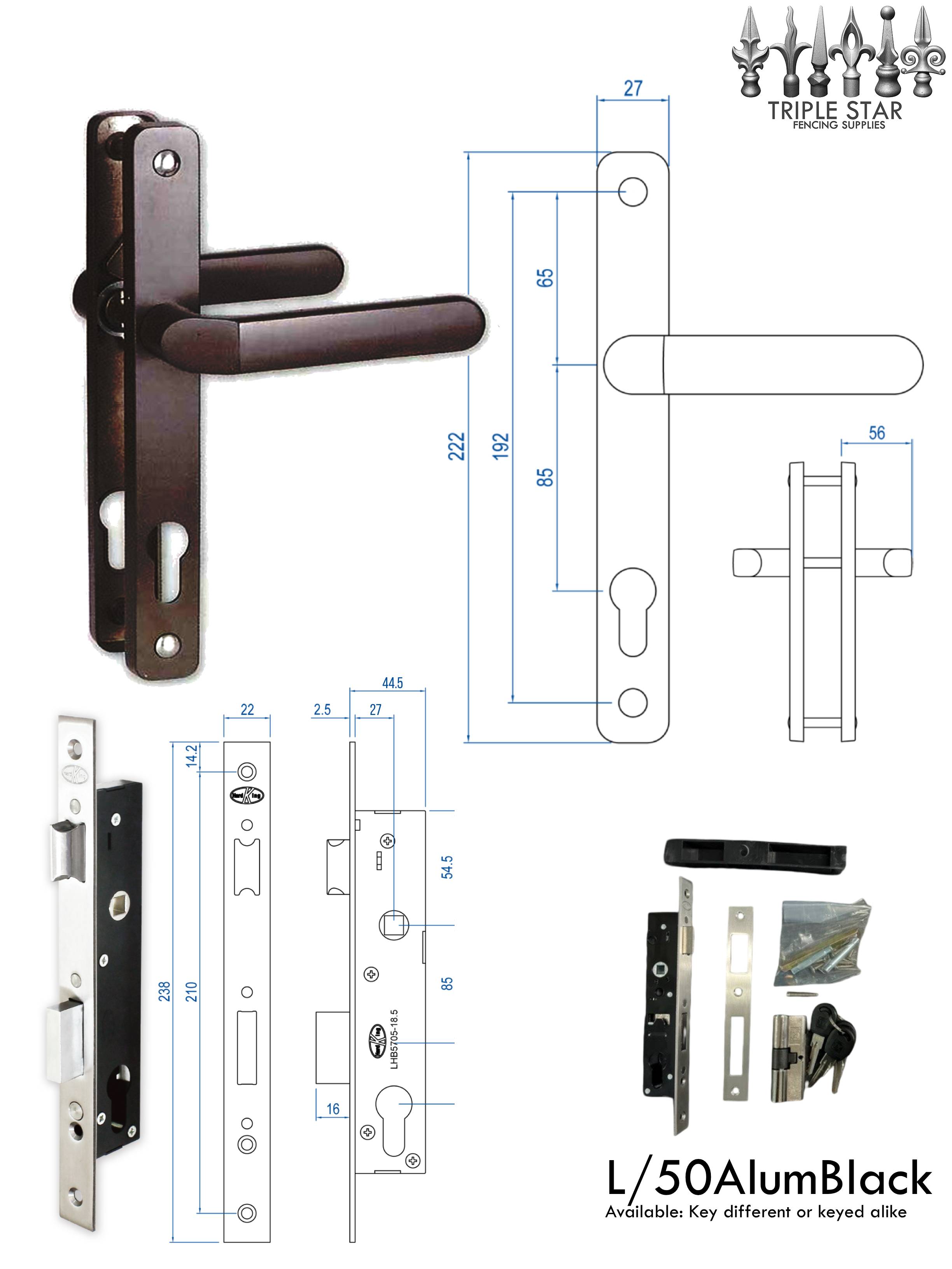 Lock to suit 50x50 (Black Aluminium)