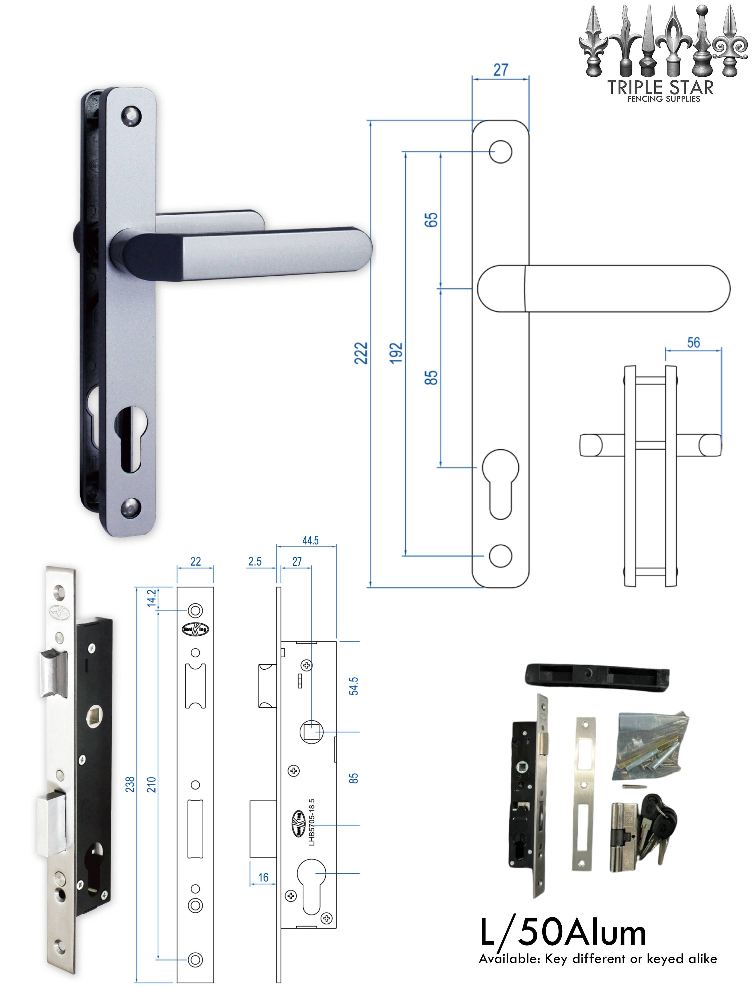 Lock to suit 50x50 (Aluminium)