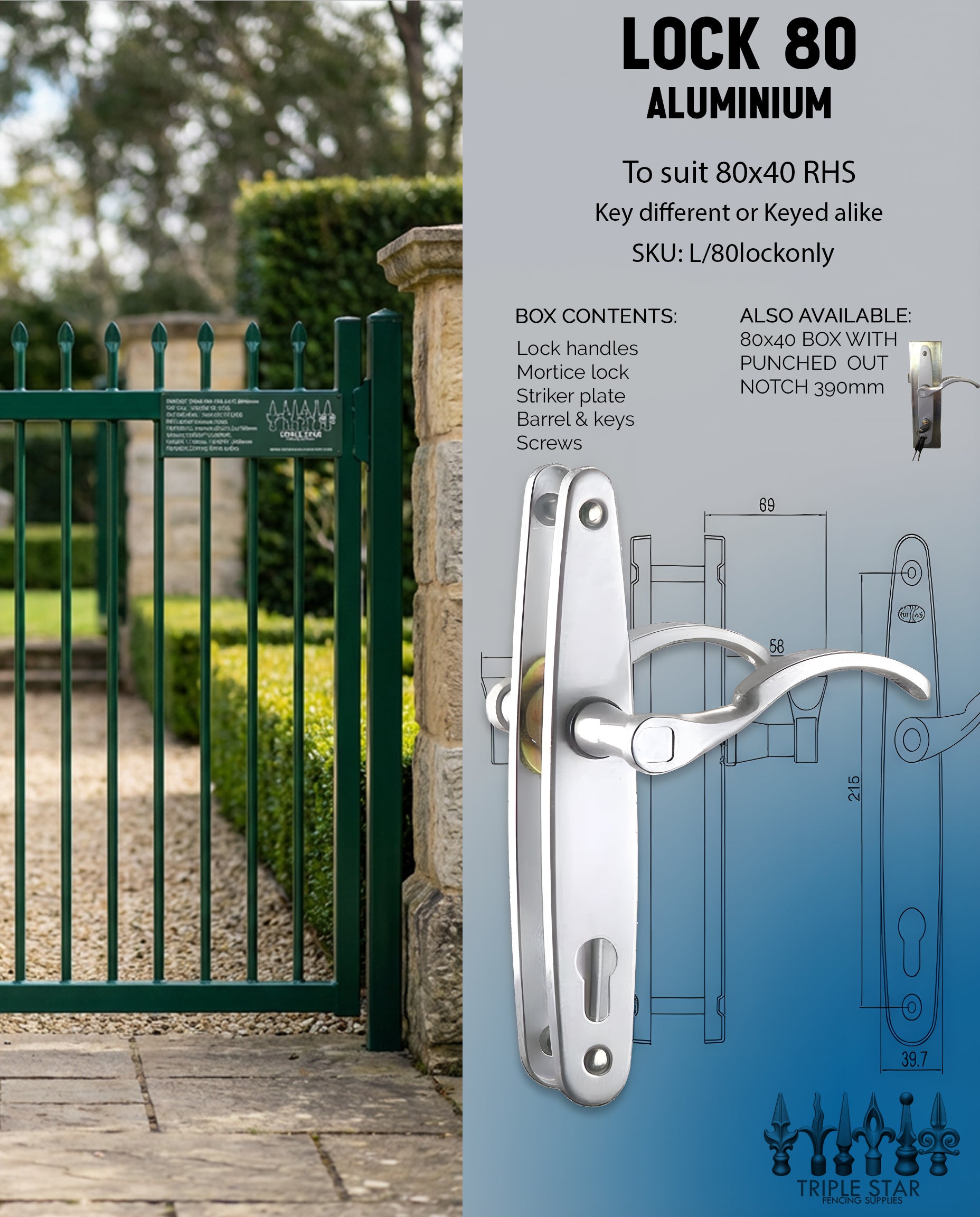 Lock to suit 80x40 (Aluminium)