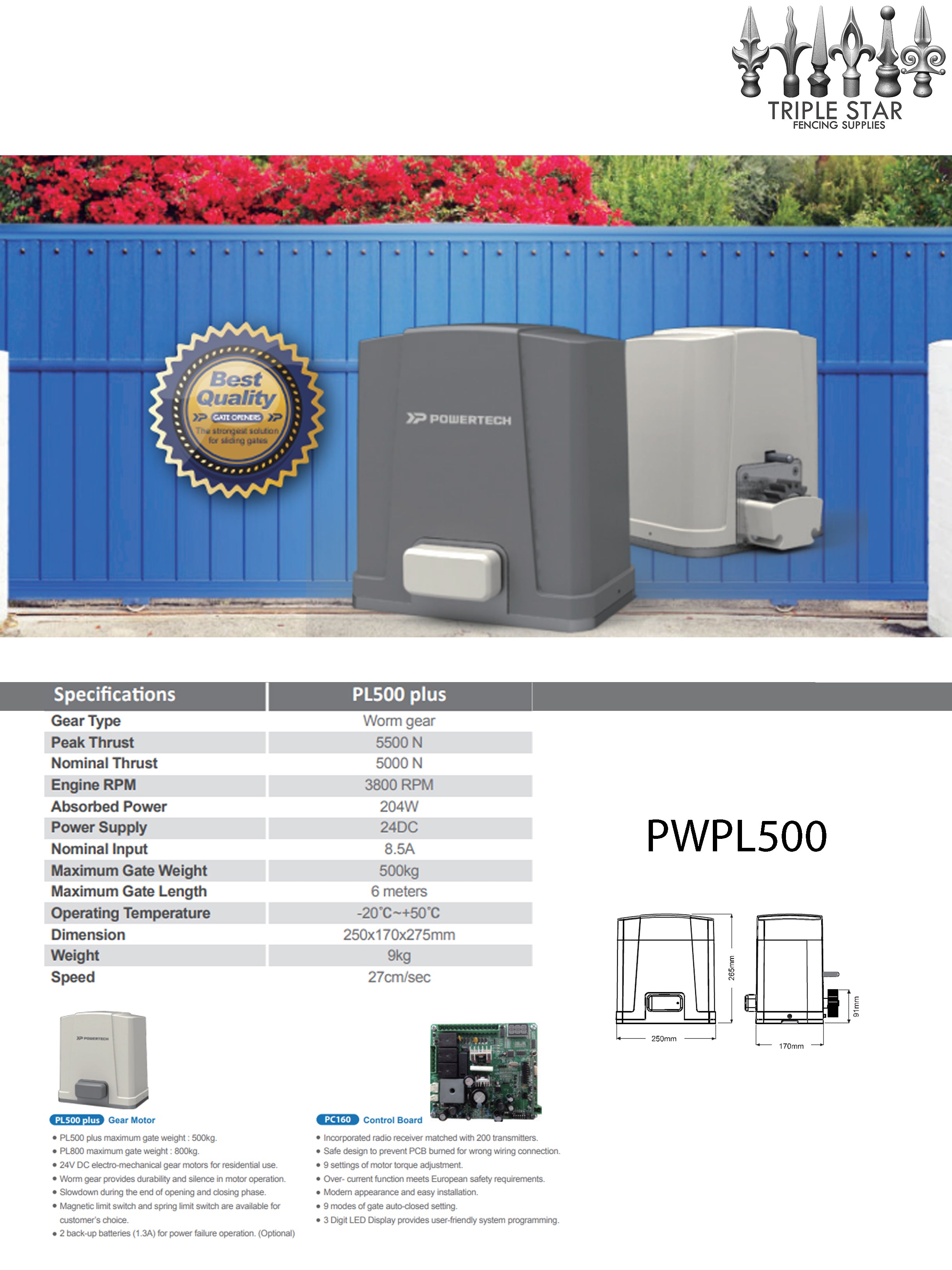 Powertech Sliding Gate Motor PL500kg