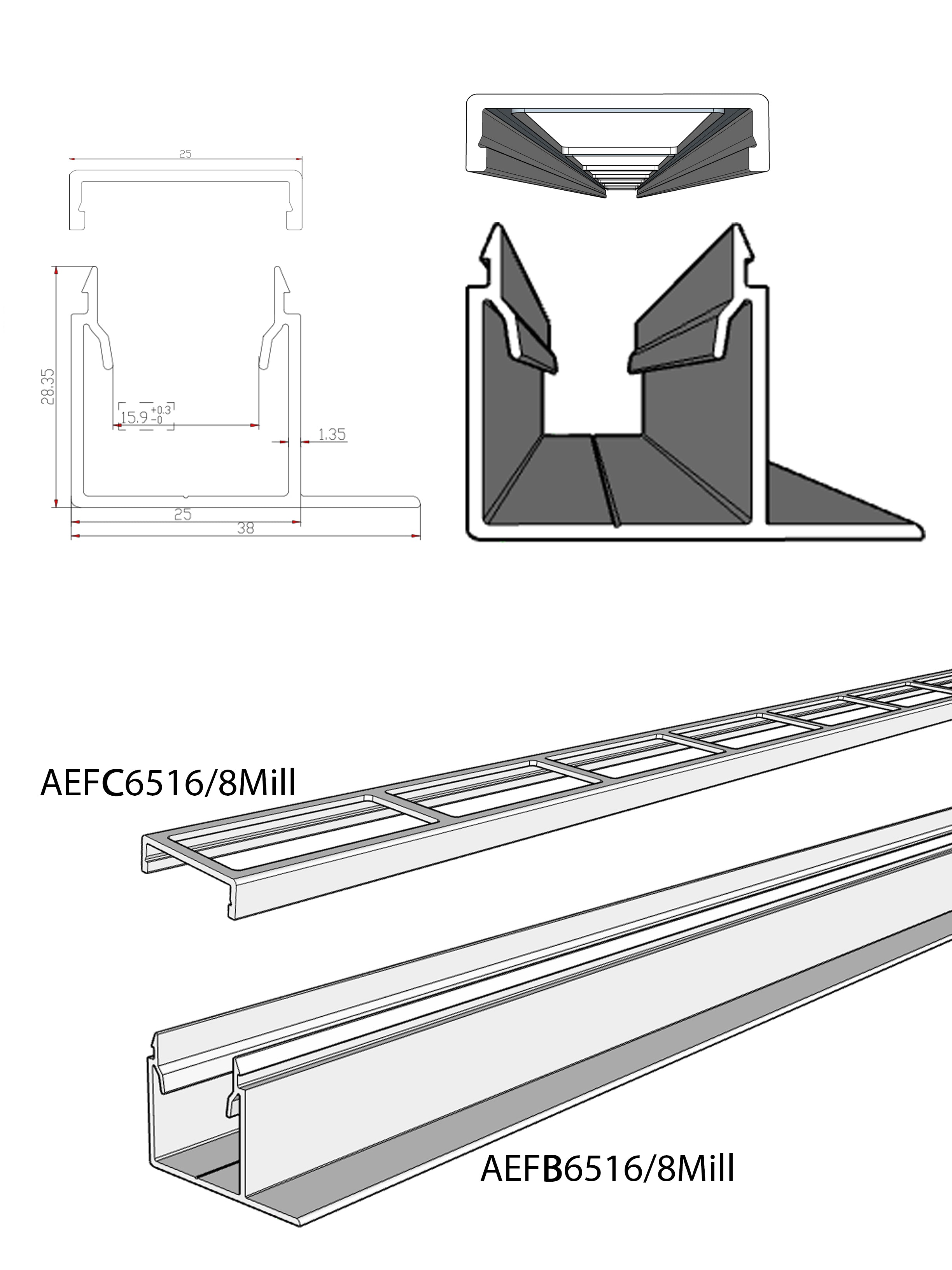Aluminium F-Channel & Cover to suit 65x16 Mill